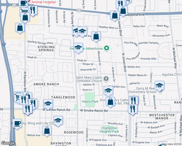 map of restaurants, bars, coffee shops, grocery stores, and more near 6212 Miraloma Street in Las Vegas