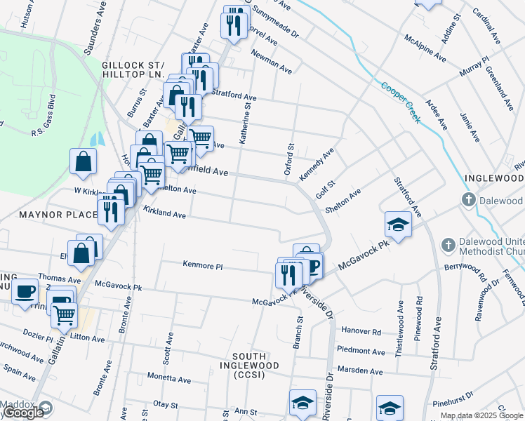 map of restaurants, bars, coffee shops, grocery stores, and more near 1218 Shelton Avenue in Nashville