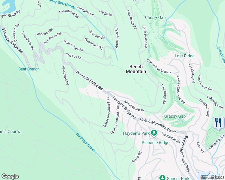 map of restaurants, bars, coffee shops, grocery stores, and more near 138 Hawthorn Road in Beech Mountain