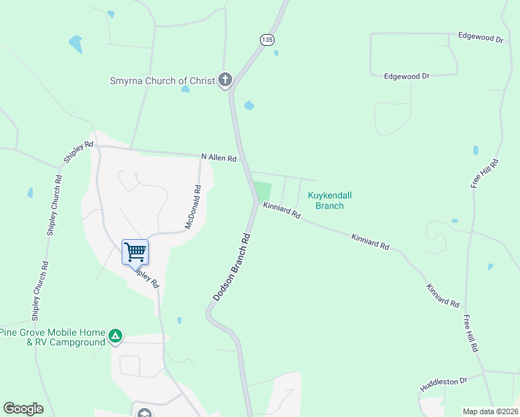 map of restaurants, bars, coffee shops, grocery stores, and more near 825 Kinniard Road in Cookeville