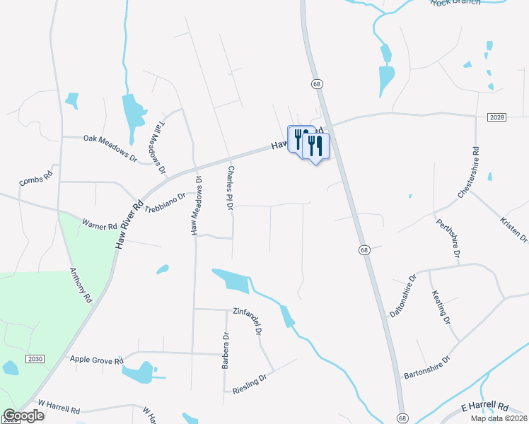 map of restaurants, bars, coffee shops, grocery stores, and more near 8011 Perlette Court in Kernersville