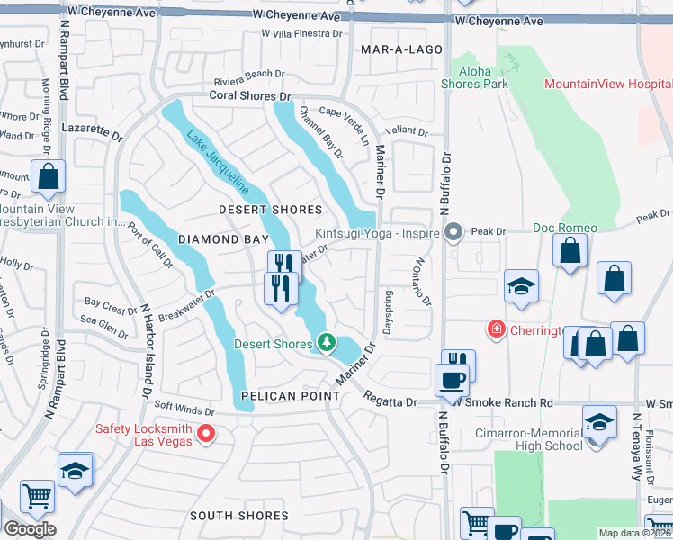map of restaurants, bars, coffee shops, grocery stores, and more near 2628 Seahorse Court in Las Vegas
