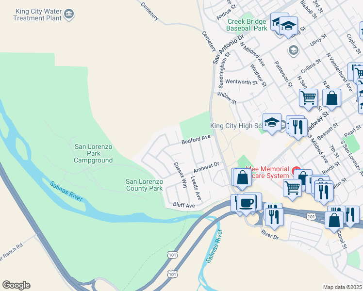 map of restaurants, bars, coffee shops, grocery stores, and more near 1303 Bedford Avenue in King City