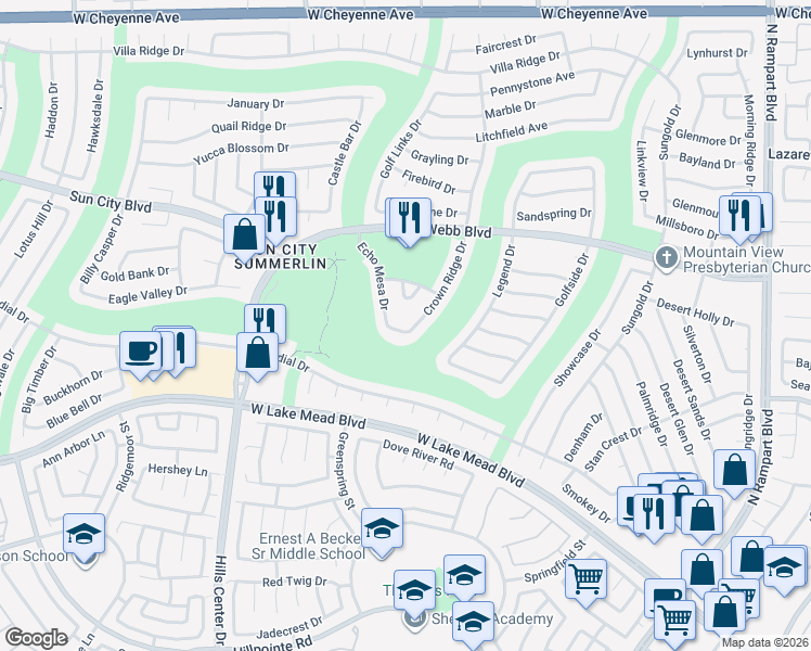map of restaurants, bars, coffee shops, grocery stores, and more near 9100 Garden View Drive in Las Vegas