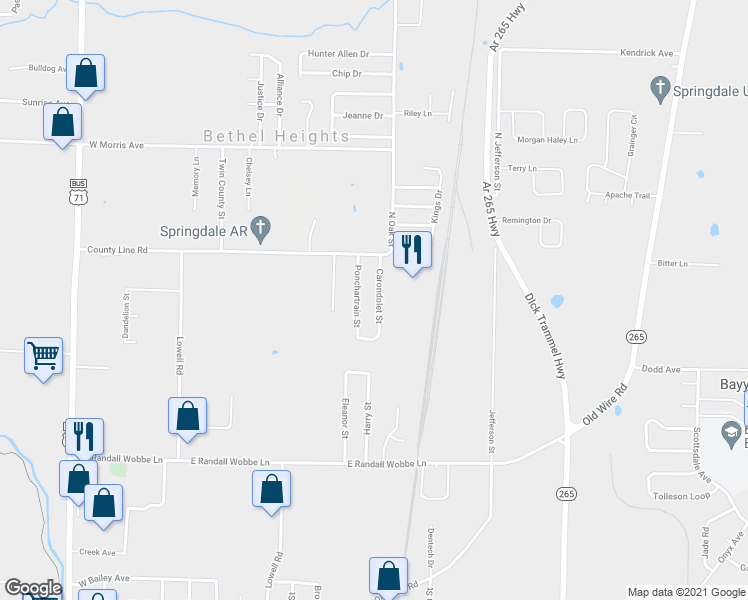 map of restaurants, bars, coffee shops, grocery stores, and more near 2730a Carondolet Street in Springdale