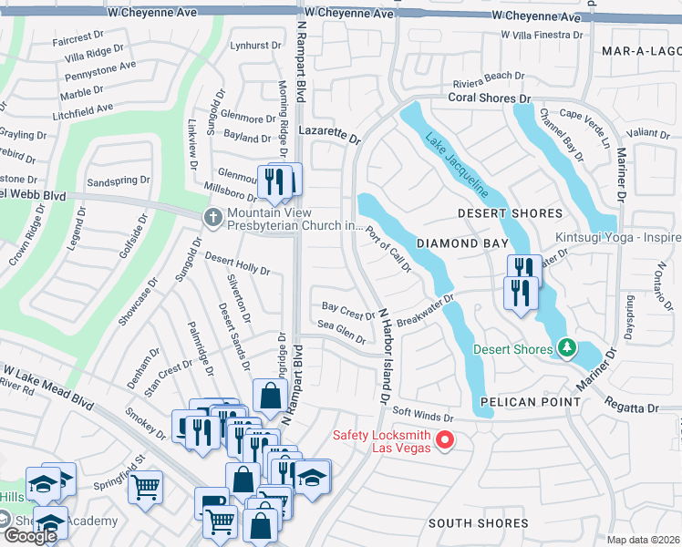 map of restaurants, bars, coffee shops, grocery stores, and more near 8401 Justine Court in Las Vegas