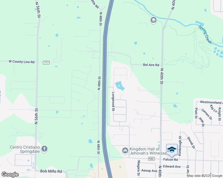 map of restaurants, bars, coffee shops, grocery stores, and more near 2547 Longwood Street in Springdale