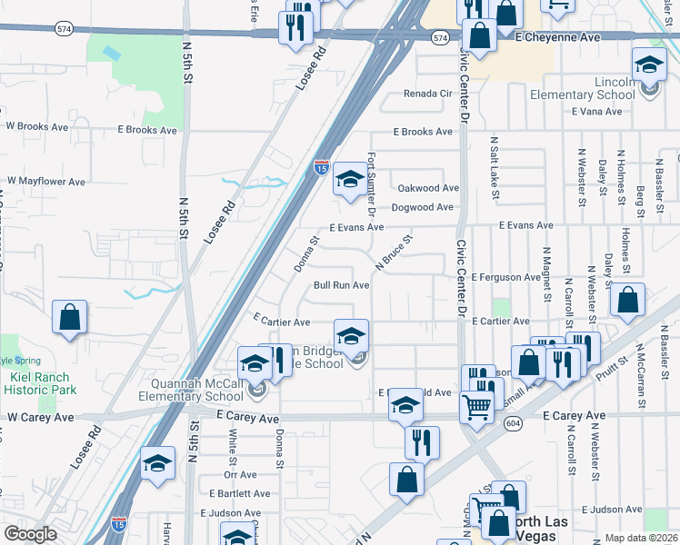 map of restaurants, bars, coffee shops, grocery stores, and more near 1115 Cold Harbor Drive in North Las Vegas