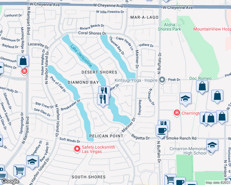 map of restaurants, bars, coffee shops, grocery stores, and more near 2648 Seashore Drive in Las Vegas