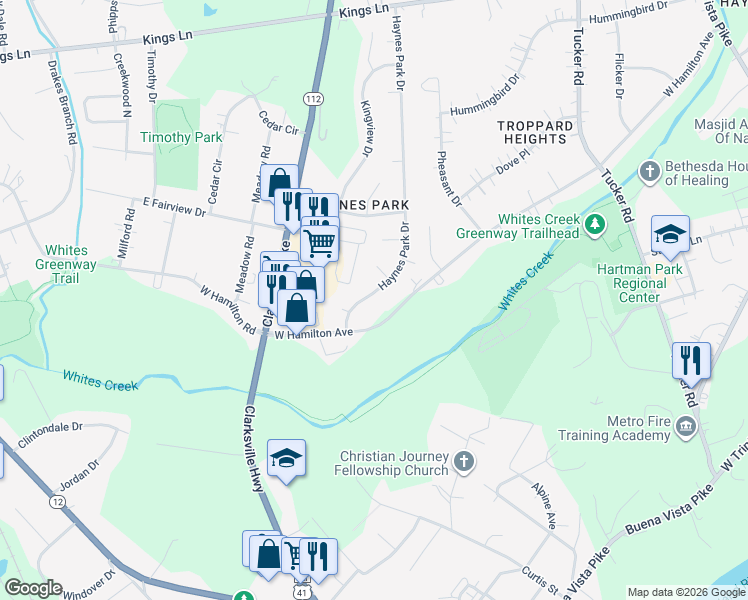 map of restaurants, bars, coffee shops, grocery stores, and more near 120 Haynes Park Drive in Nashville