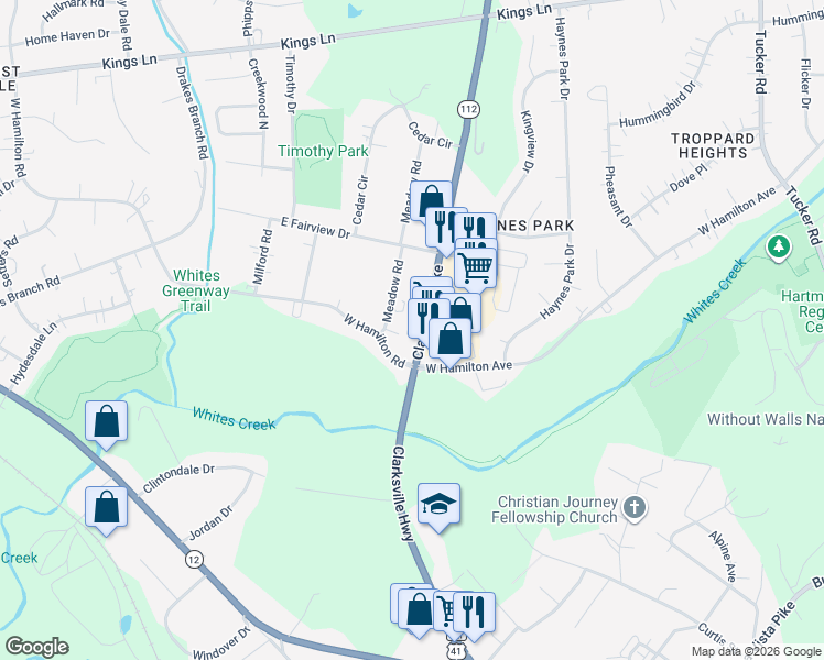map of restaurants, bars, coffee shops, grocery stores, and more near 3901 Clarksville Pike in Nashville