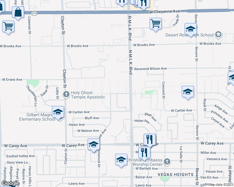 map of restaurants, bars, coffee shops, grocery stores, and more near June Avenue in North Las Vegas