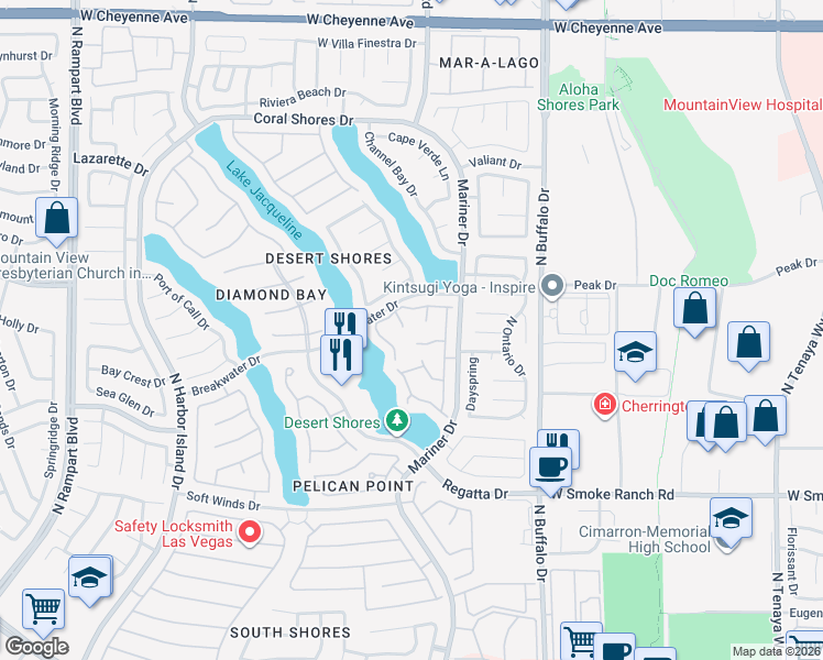 map of restaurants, bars, coffee shops, grocery stores, and more near 2632 Seahorse Court in Las Vegas