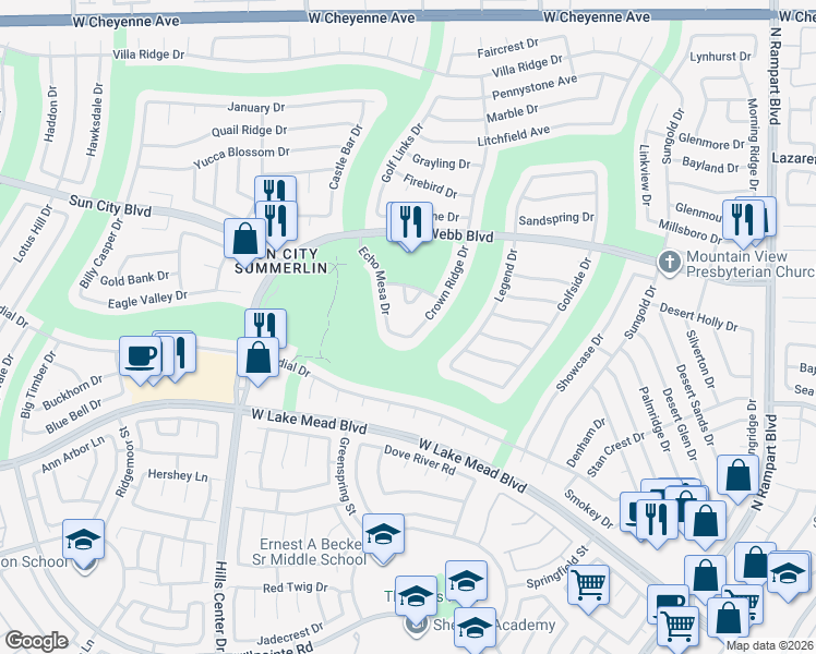 map of restaurants, bars, coffee shops, grocery stores, and more near 9100 Garden View Drive in Las Vegas