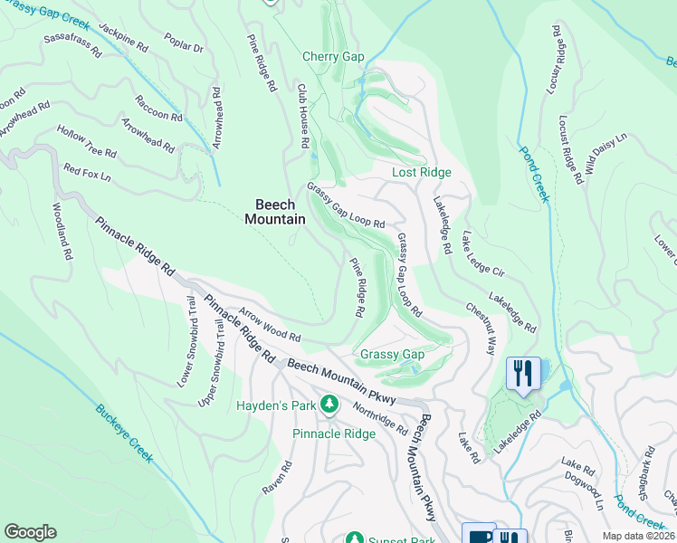 map of restaurants, bars, coffee shops, grocery stores, and more near 138 Hawthorn Rd in Beech Mountain