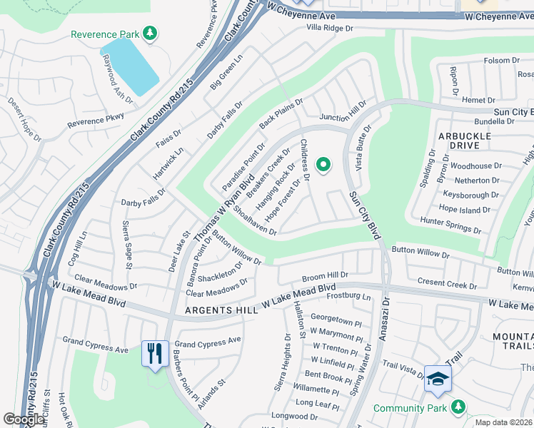 map of restaurants, bars, coffee shops, grocery stores, and more near 2613 Hope Forest Drive in Las Vegas