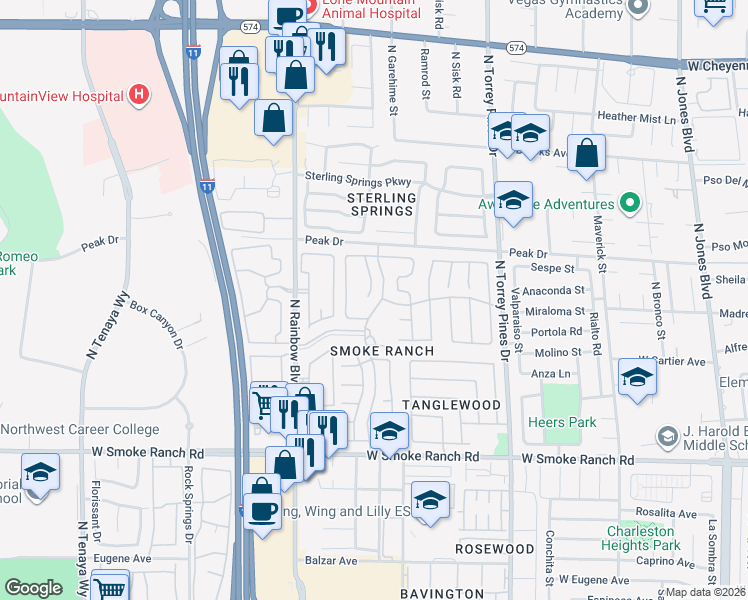 map of restaurants, bars, coffee shops, grocery stores, and more near 2704 Chokeberry Court in Las Vegas
