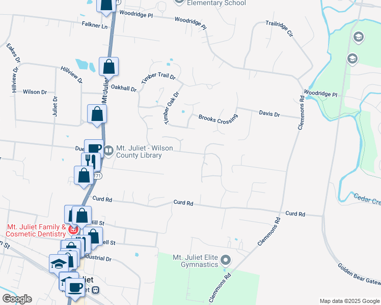 map of restaurants, bars, coffee shops, grocery stores, and more near 1058 Oakhall Dr in Mt Juliet