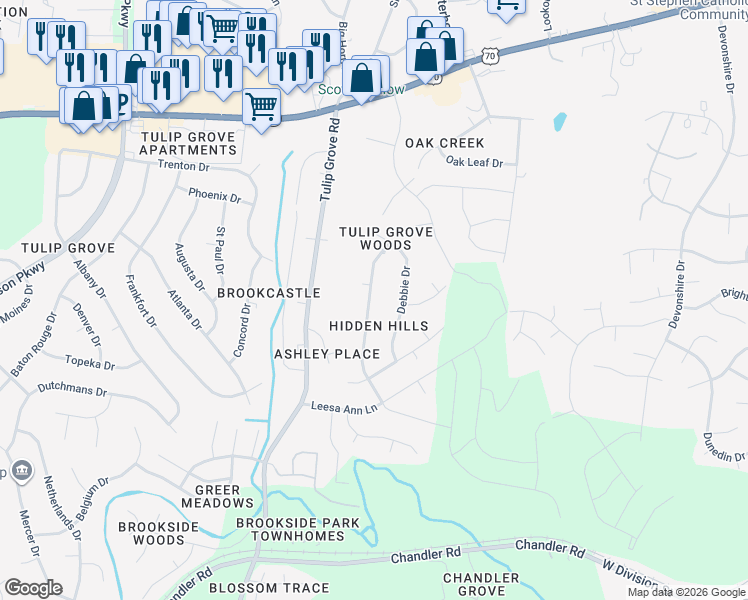 map of restaurants, bars, coffee shops, grocery stores, and more near 616 Hidden Hill Drive in Nashville