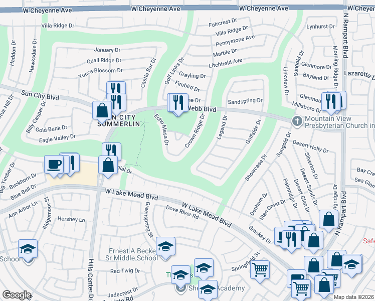 map of restaurants, bars, coffee shops, grocery stores, and more near 2749 Echo Mesa Drive in Las Vegas