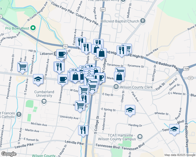 map of restaurants, bars, coffee shops, grocery stores, and more near in Lebanon