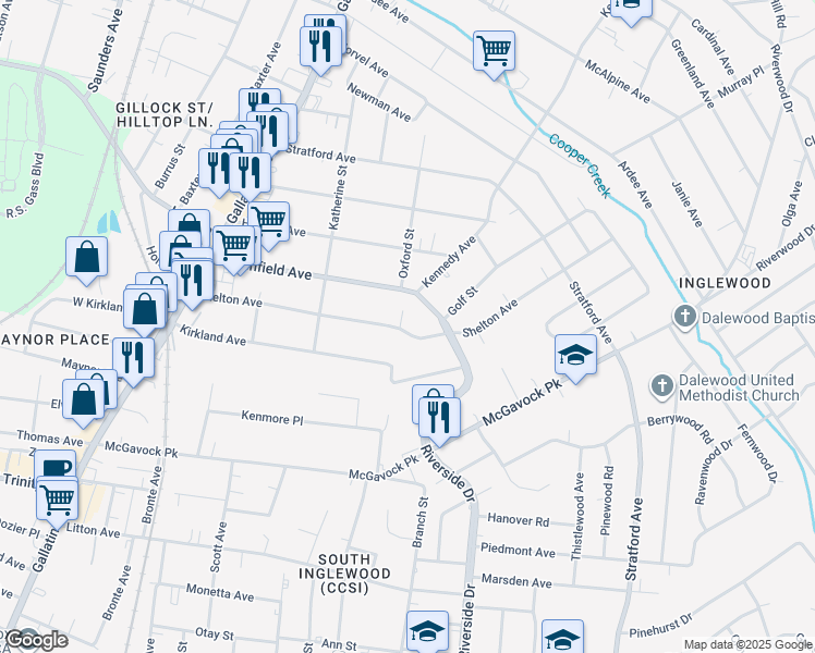 map of restaurants, bars, coffee shops, grocery stores, and more near 1305 Shelton Avenue in Nashville