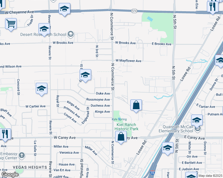 map of restaurants, bars, coffee shops, grocery stores, and more near 300 Duke Avenue in North Las Vegas