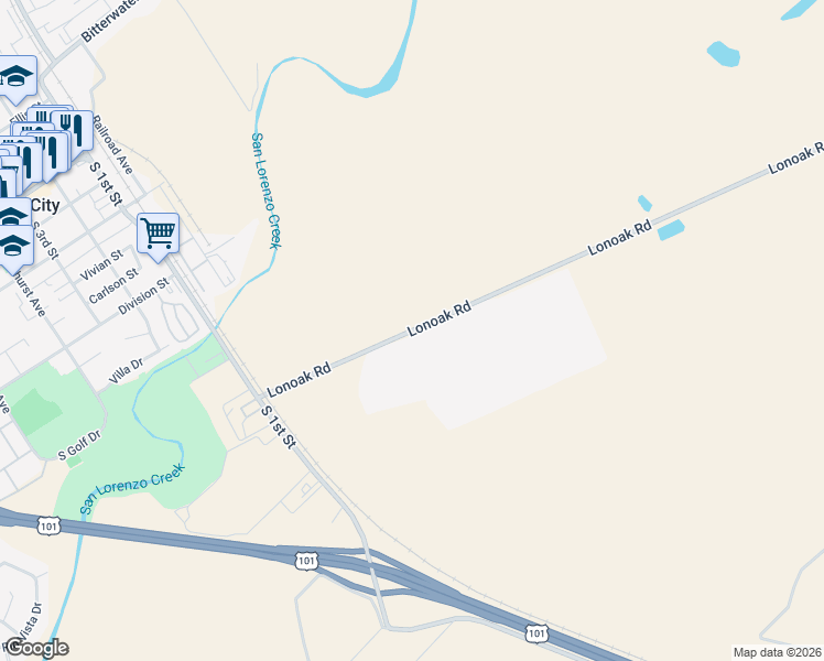 map of restaurants, bars, coffee shops, grocery stores, and more near 2 Lonoak Road in King City