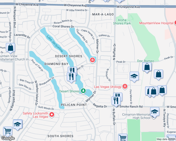map of restaurants, bars, coffee shops, grocery stores, and more near 2629 Seahorse Court in Las Vegas