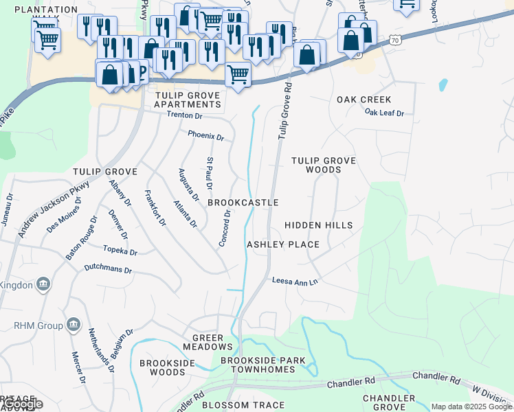 map of restaurants, bars, coffee shops, grocery stores, and more near 147 Brooke Castle Drive in Nashville