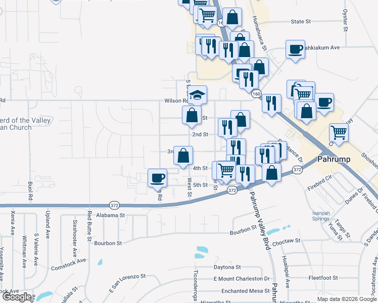 map of restaurants, bars, coffee shops, grocery stores, and more near West Street in Pahrump