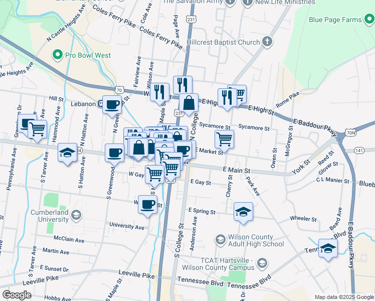map of restaurants, bars, coffee shops, grocery stores, and more near in Lebanon