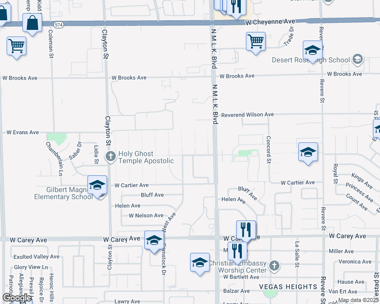 map of restaurants, bars, coffee shops, grocery stores, and more near 1608 June Avenue in North Las Vegas