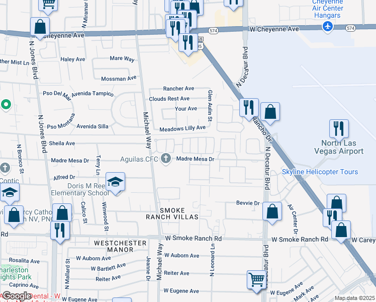 map of restaurants, bars, coffee shops, grocery stores, and more near 2705 Sonador Street in Las Vegas