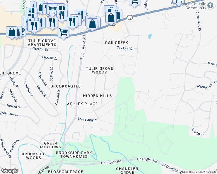 map of restaurants, bars, coffee shops, grocery stores, and more near 5013 Rowena Drive in Nashville