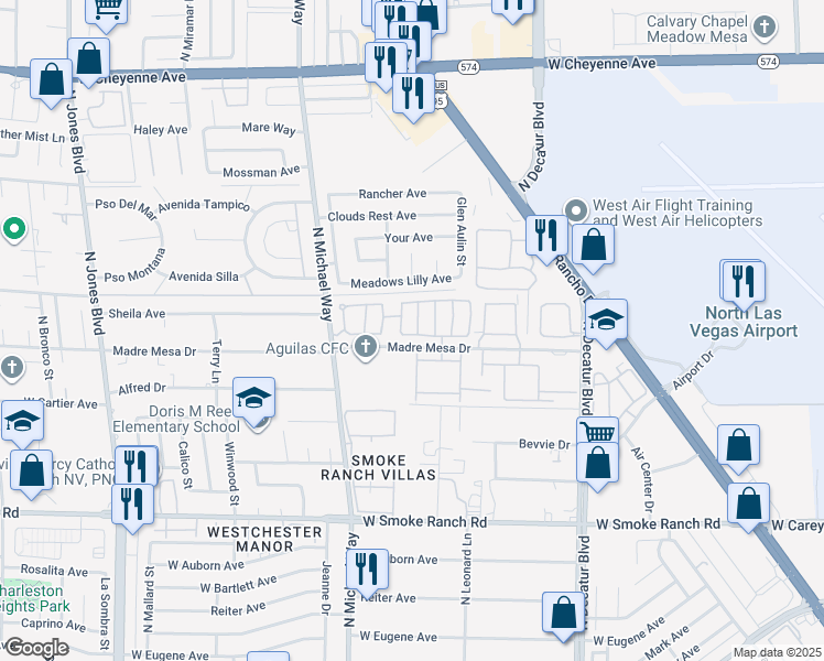 map of restaurants, bars, coffee shops, grocery stores, and more near 2705 Sonador Street in Las Vegas