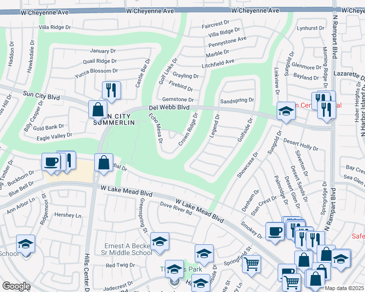 map of restaurants, bars, coffee shops, grocery stores, and more near 2700 Crown Ridge Drive in Las Vegas