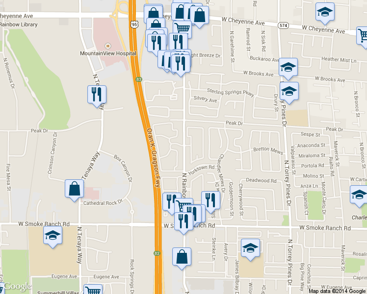 map of restaurants, bars, coffee shops, grocery stores, and more near 2700 North Rainbow Boulevard in Las Vegas