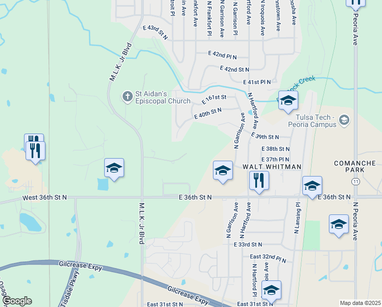 map of restaurants, bars, coffee shops, grocery stores, and more near 3701 North Cincinnati Avenue in Tulsa