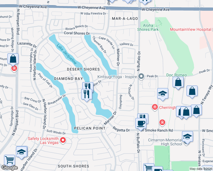 map of restaurants, bars, coffee shops, grocery stores, and more near 2645 Starfish Court in Las Vegas
