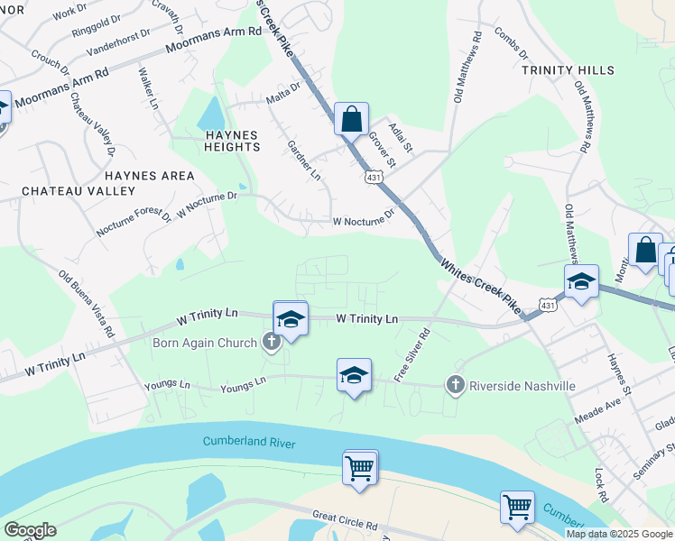 map of restaurants, bars, coffee shops, grocery stores, and more near 839 West Trinity Lane in Nashville