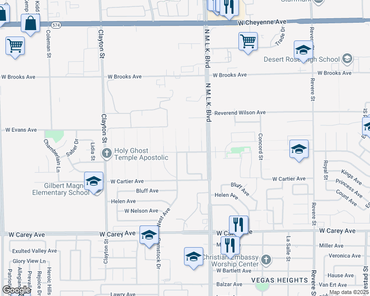 map of restaurants, bars, coffee shops, grocery stores, and more near 1608 June Avenue in North Las Vegas