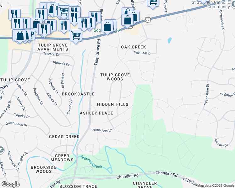 map of restaurants, bars, coffee shops, grocery stores, and more near 621 Debbie Drive in Nashville