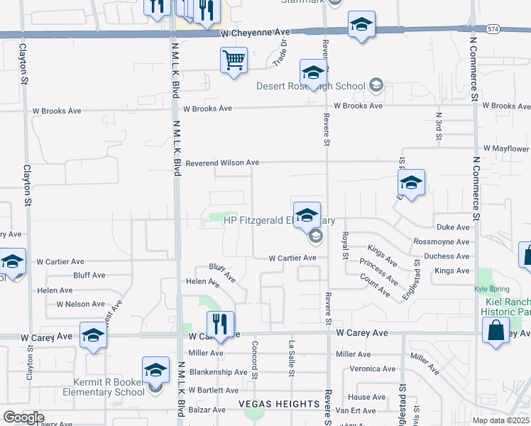 map of restaurants, bars, coffee shops, grocery stores, and more near in North Las Vegas