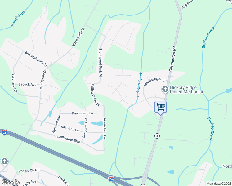 map of restaurants, bars, coffee shops, grocery stores, and more near 1380 Pebblebrook Road in Winston-Salem