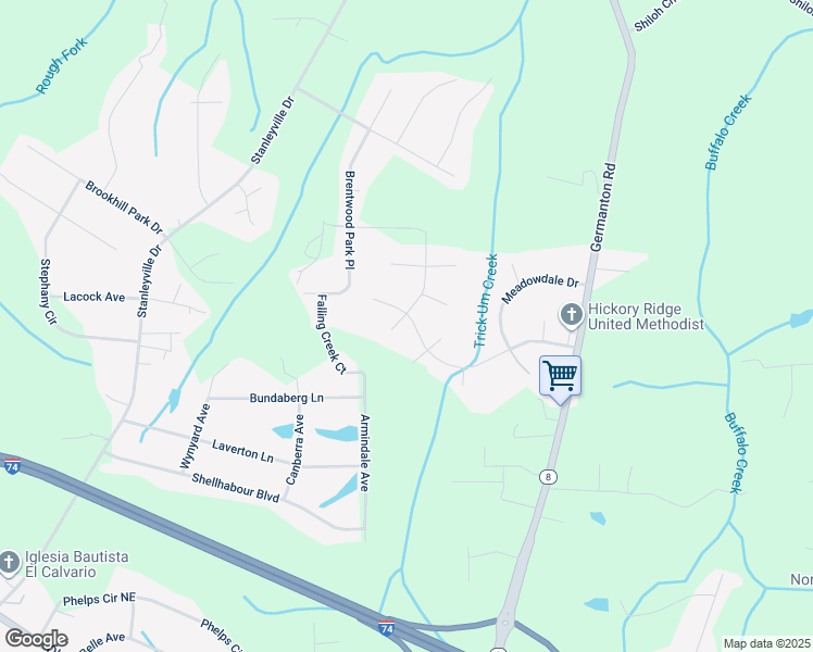 map of restaurants, bars, coffee shops, grocery stores, and more near 1360 Pebblebrook Road in Winston-Salem