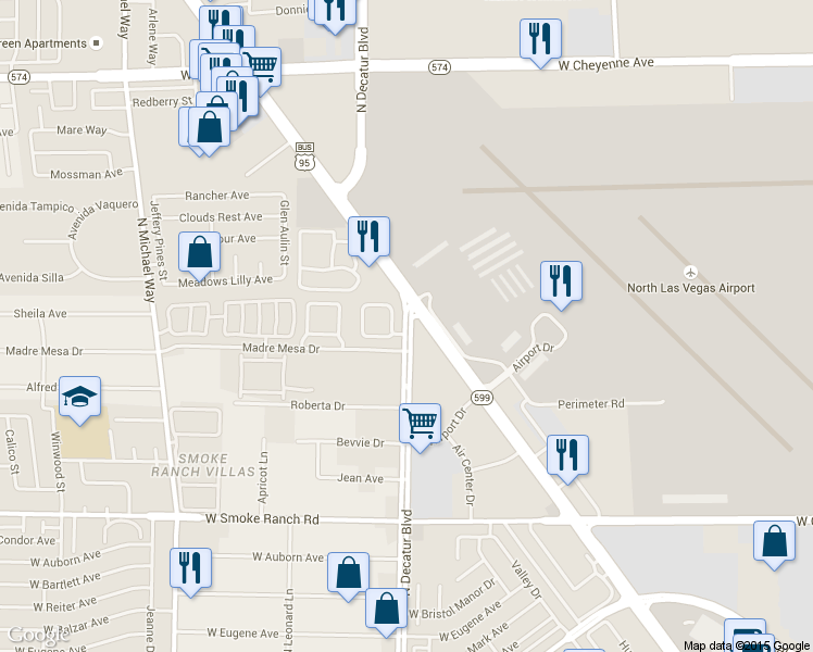 map of restaurants, bars, coffee shops, grocery stores, and more near 2701 North Decatur Boulevard in Las Vegas