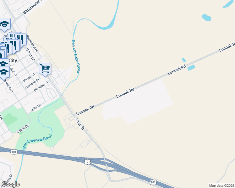 map of restaurants, bars, coffee shops, grocery stores, and more near 48450 Lonoak Road in King City