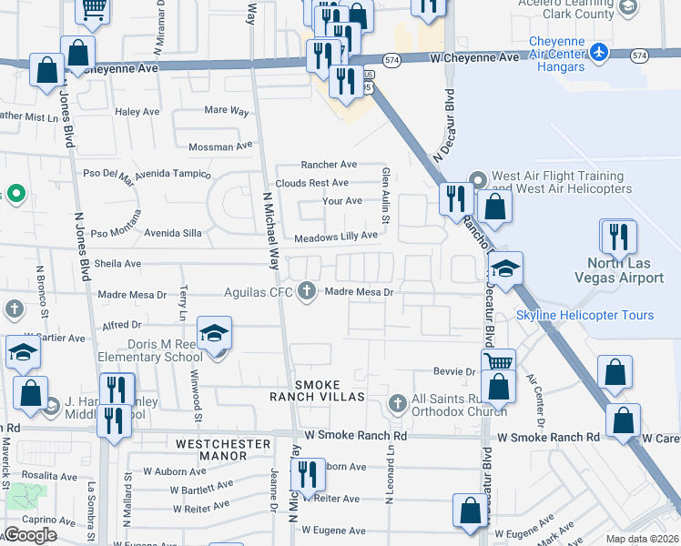 map of restaurants, bars, coffee shops, grocery stores, and more near 5213 Mambo Vista Avenue in Las Vegas