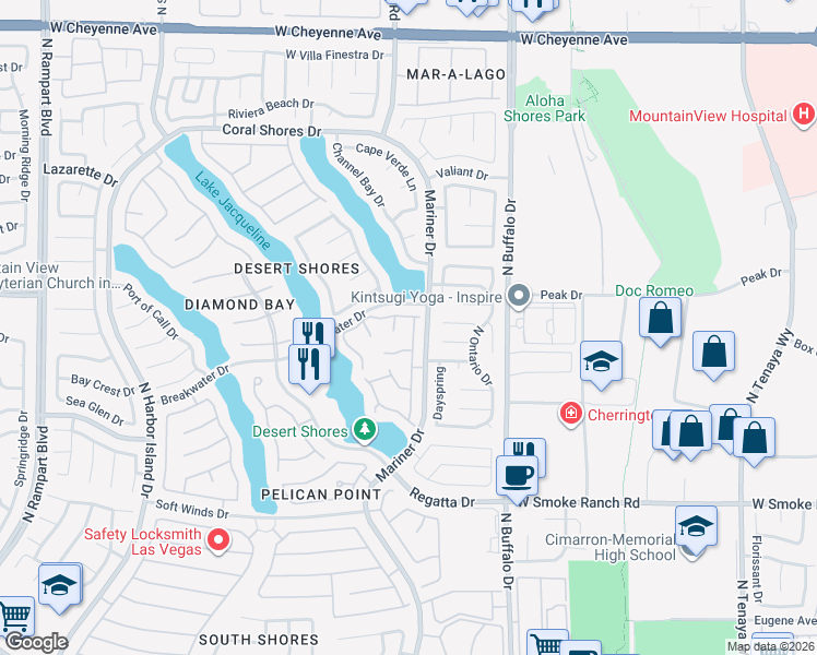 map of restaurants, bars, coffee shops, grocery stores, and more near 2649 Golden Sands Drive in Las Vegas